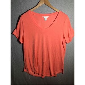 Womens Athleta Shirt Breezy Scoop V Neck Tee Neon Pink Athletic Basic Workout